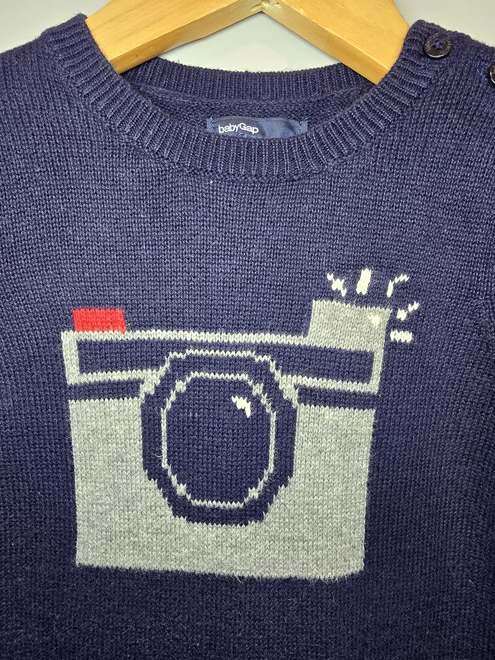 GAP Navy Knit Camera One-Piece Romper Baby Infant Size 3-6M Fall Style